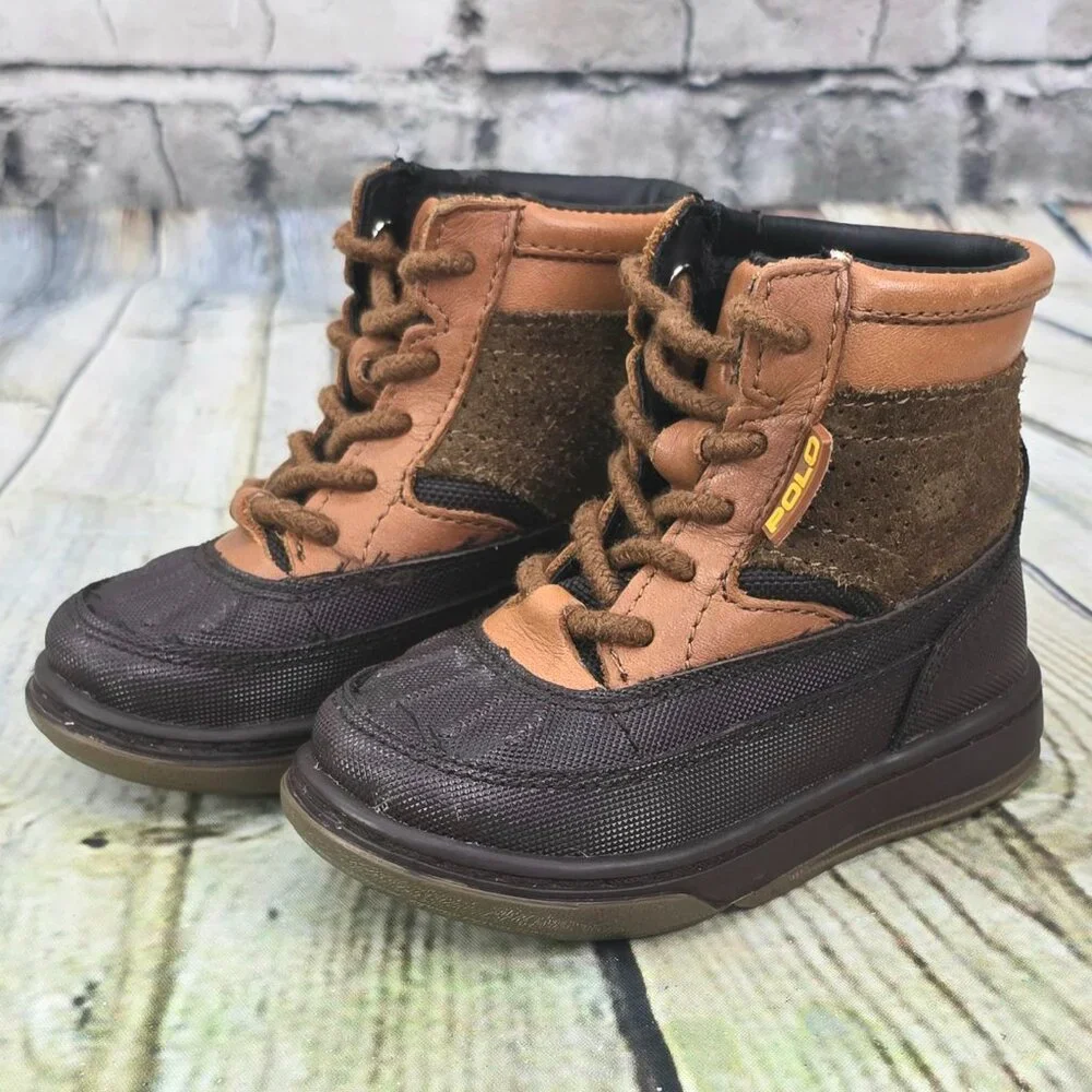 POLO Ralph Lauren Lansing High Toddler Boys Boots Size 4.5 Brown Leather Outdoor